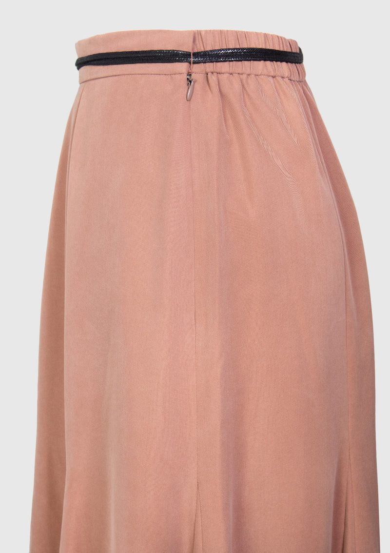 Midi Trumpet Skirt with Cord Sash in Brown