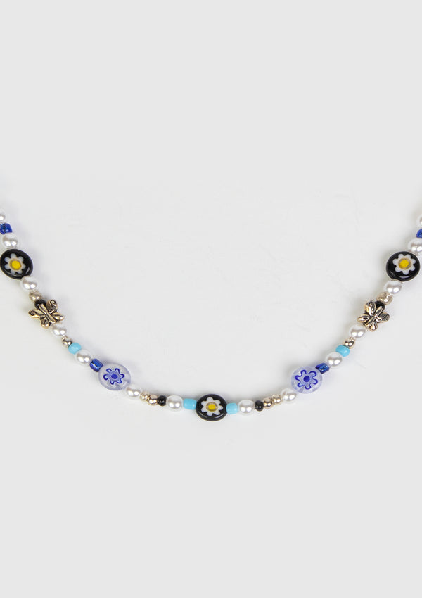 Mix Beaded Necklace in Blue Multi