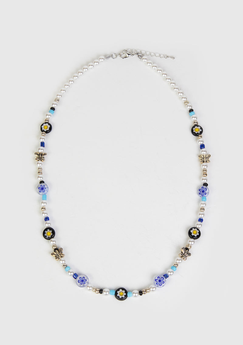Mix Beaded Necklace in Blue Multi