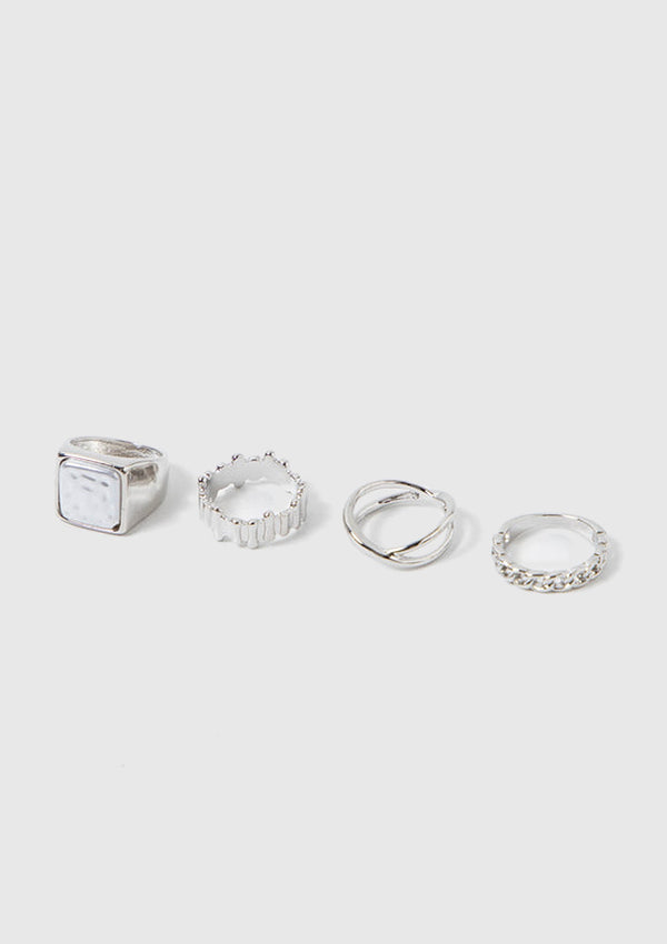 4-Piece Mix Rings in Silver