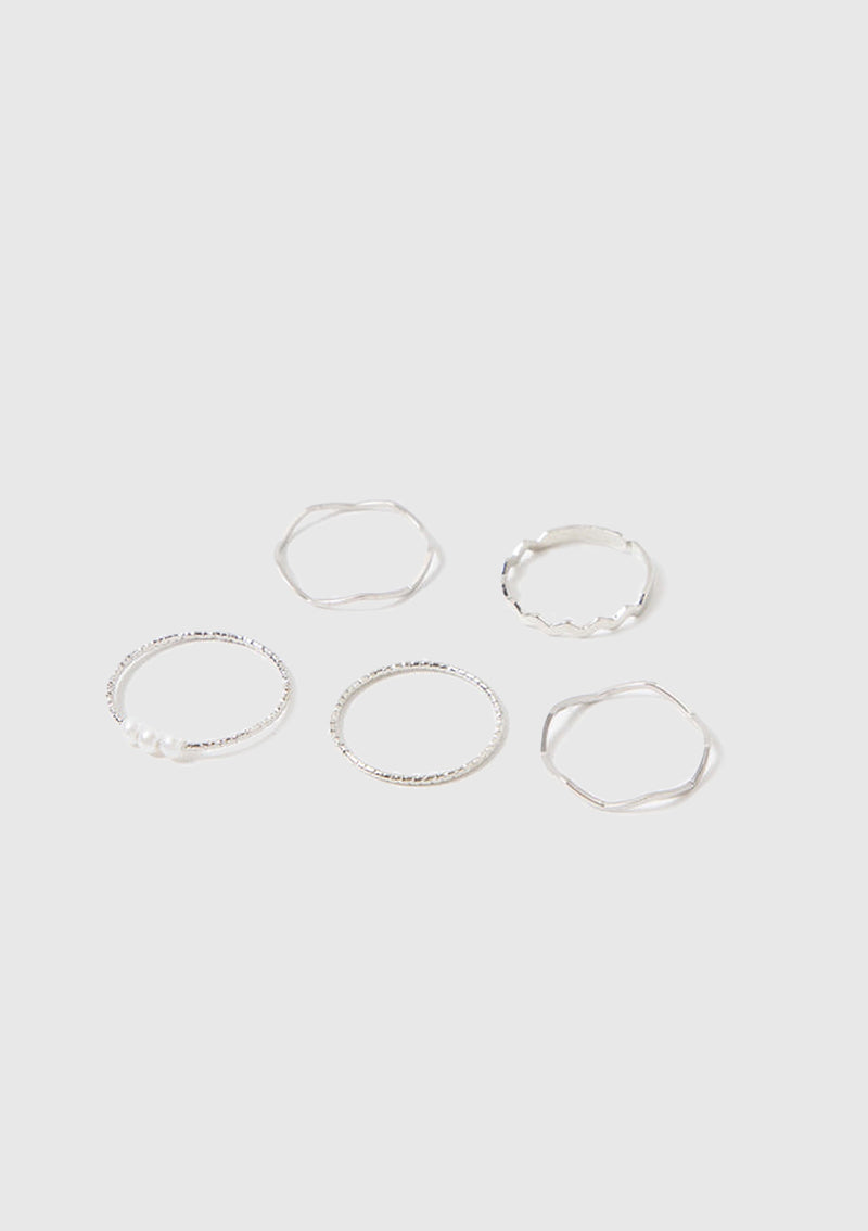 5-Piece Dainty Mix Rings in Silver