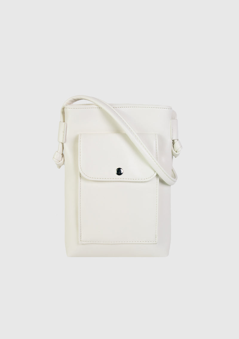 Faux Leather Multi Mini Sling Pouch in Off White