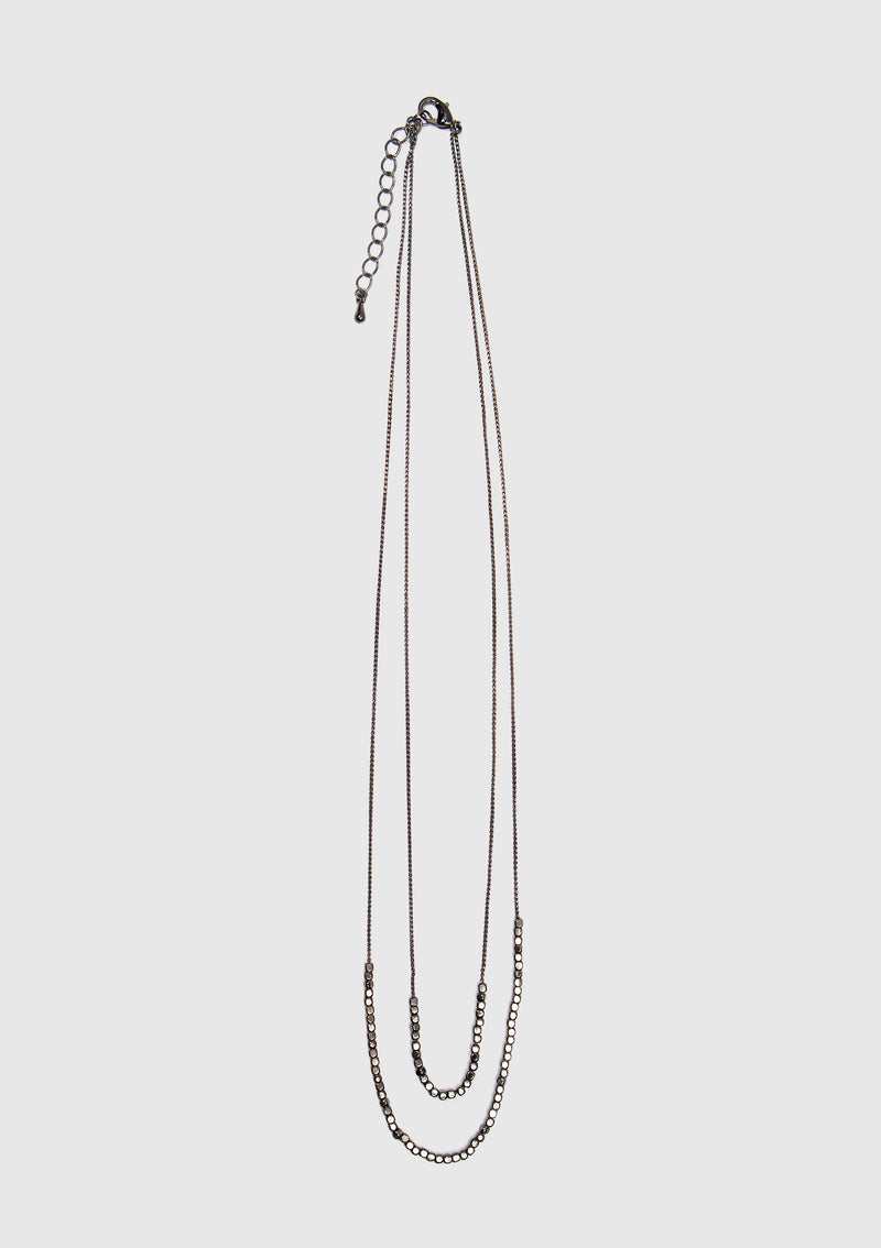 Beaded Long Layered Necklace in Black