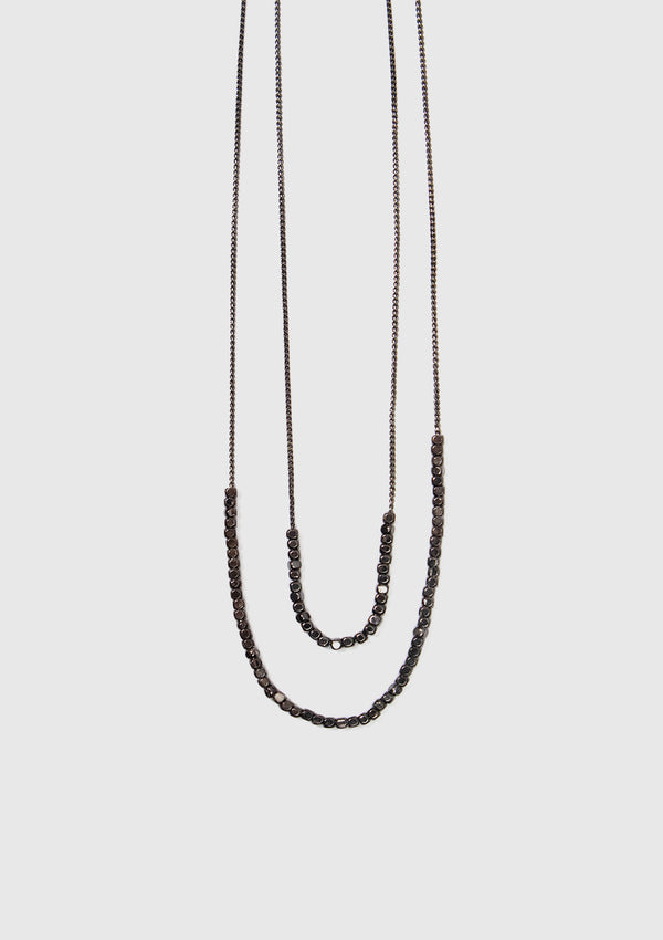 Beaded Long Layered Necklace in Black