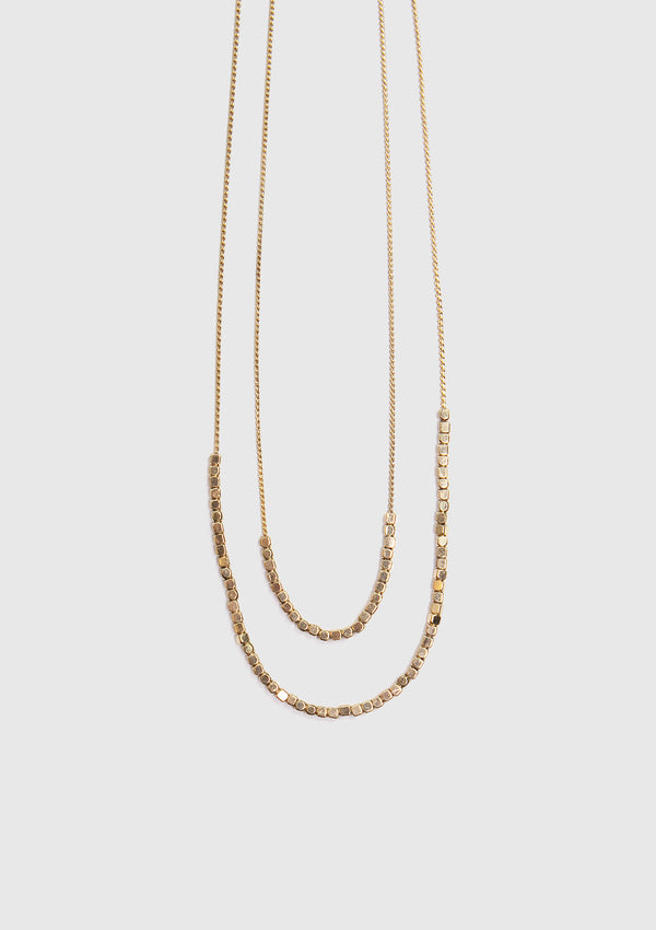 Beaded Long Layered Necklace in Gold
