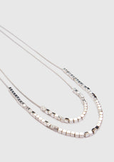 Beaded Long Layered Necklace in Silver