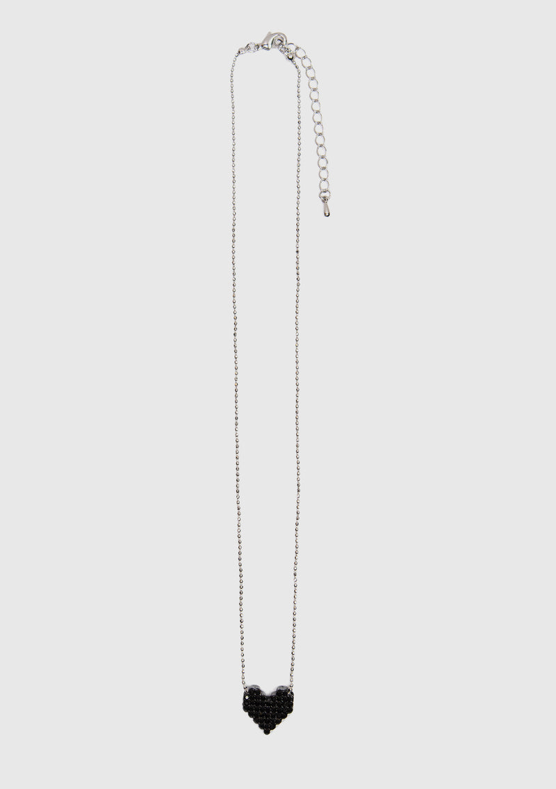 Diamante Heart Pendant Necklace in Black