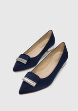 Bejewelled Pointed Low Heel Pumps in Navy - LUMINE SINGAPORE