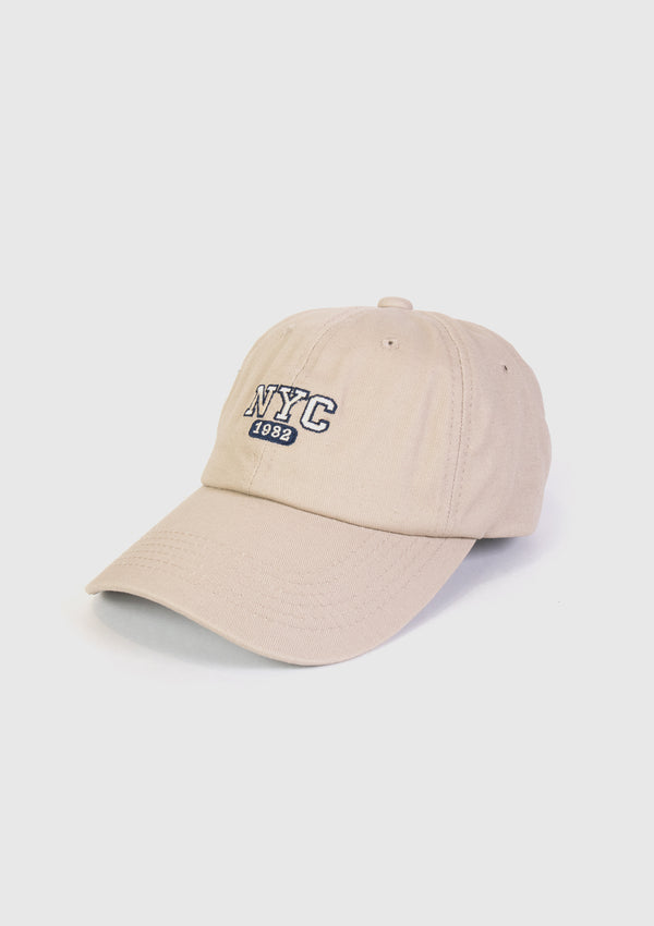 NYC 6-Panel Embroidered Logo Cap in Beige