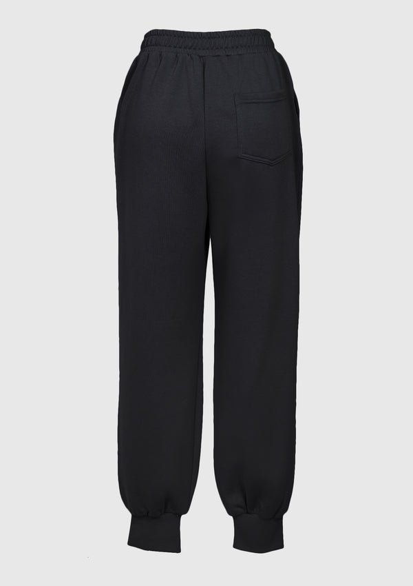 One-Pocket Slit-Hem Drape Sweatpants in Black