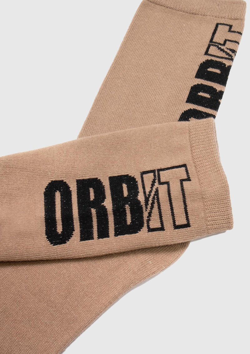 ORBIT Logo Crew Socks in Brown