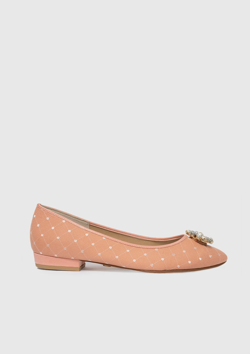 Floral Jewelled Almond Toe Flats in Pink Dot - LUMINE SINGAPORE