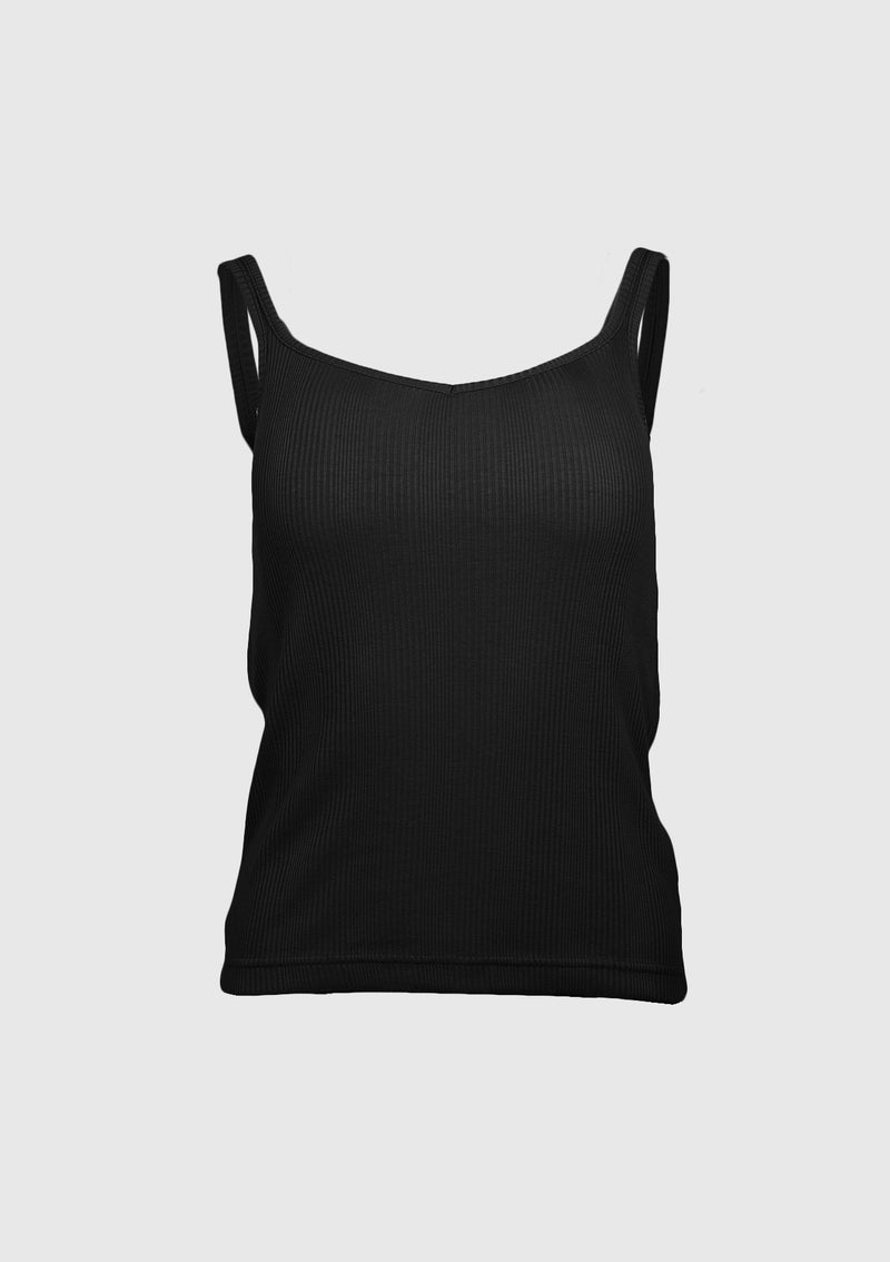 Padded Ribbed Knit Camisole in Black - LUMINE SINGAPORE