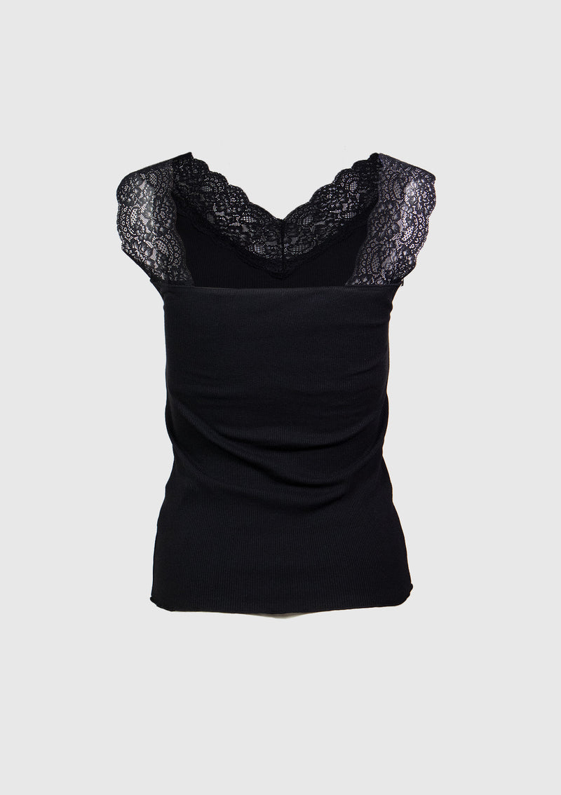 Padded Lace-Trimmed Tank Top in Black - LUMINE SINGAPORE