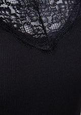 Padded Lace-Trimmed Tank Top in Black - LUMINE SINGAPORE
