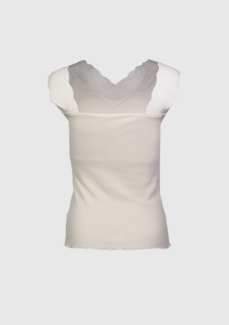 Padded Lace-Trimmed Tank Top in White - LUMINE SINGAPORE