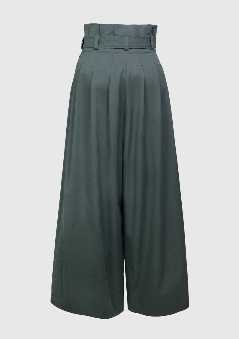 Paperbag High-Waist Wide-Leg Pants in Green