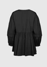 Pearl Button Gathered Blouse in Black