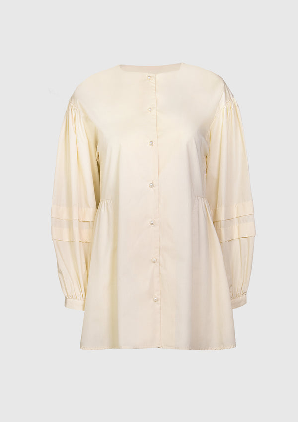 Pearl Button Gathered Blouse in Off White