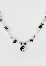 Pearl & Stone Beaded Necklace in Black Multi
