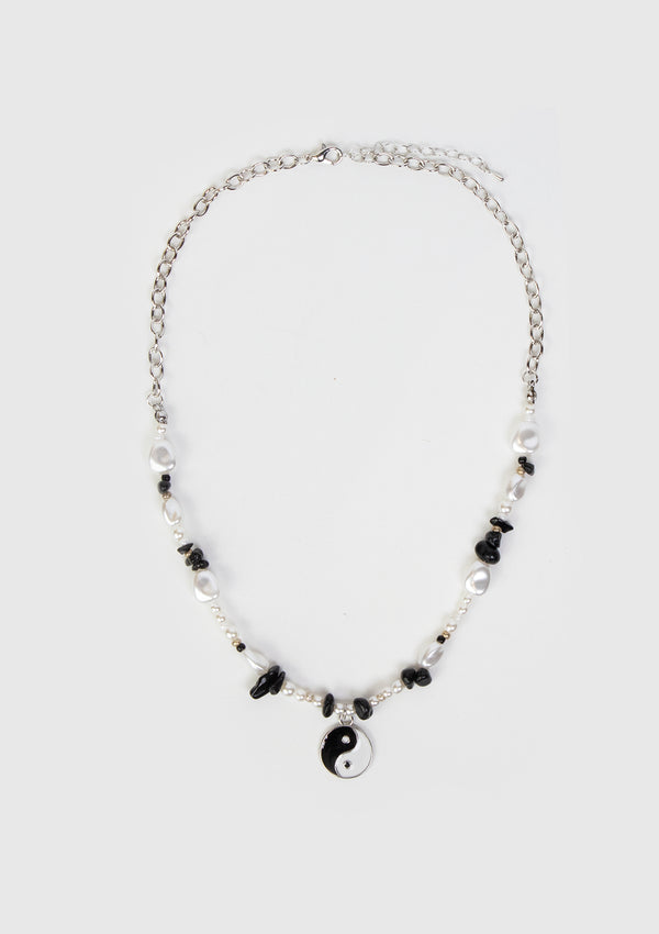 Pearl & Stone Beaded Necklace in Black Multi