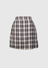 Plaid Single-Pleat Mini Skirt in Beige Other
