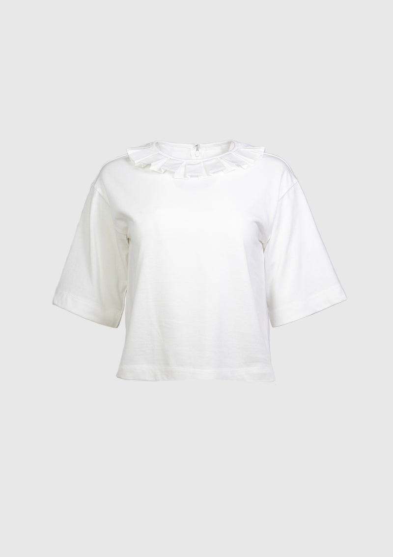Pleat-Collar Boxy Tee in Off White