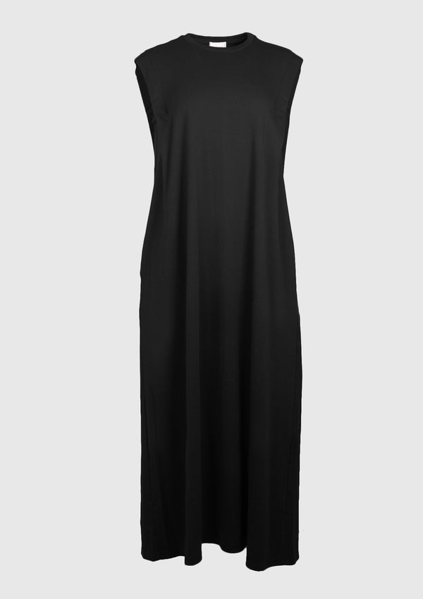 Pleat-Shoulder Sleeveless Maxi Dress in Black