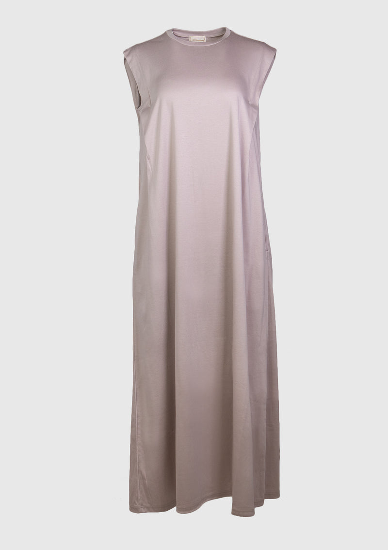 Pleat-Shoulder Sleeveless Maxi Dress in Light Grey
