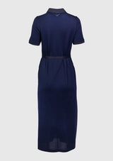 Pique Belted Polo Shirt Dress in Navy