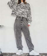 COQUETTERIE Logo Print Long-Sleeved Cropped Tee in Zebra Print