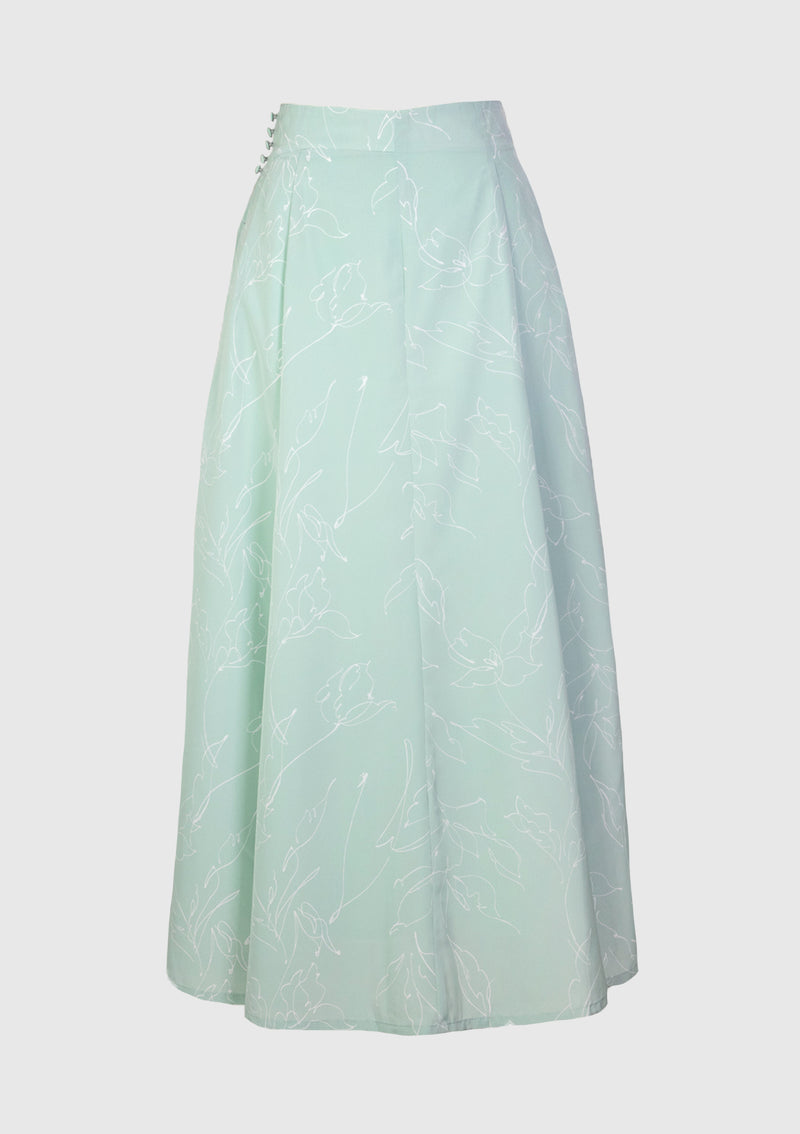 High-Waist Printed Flare Skirt in Green Multi