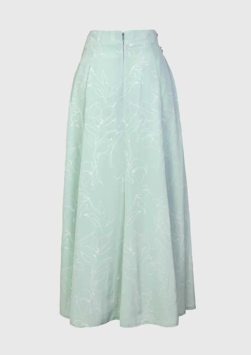 High-Waist Printed Flare Skirt in Green Multi