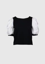 2-Way Blouse with Sheer Puff Sleeves in Black
