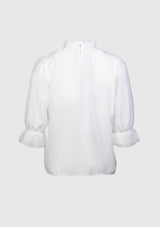 Ruffle-Neck Blouse with Puff Sleeves in Off White - LUMINE SINGAPORE