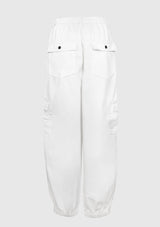 Puffy High Waist Cargo Pants in White