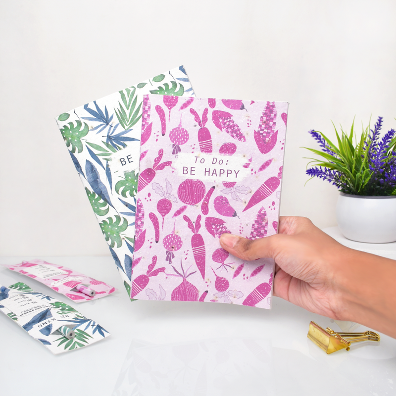 Plantable Notebook & Pencil Set in Pink Multi