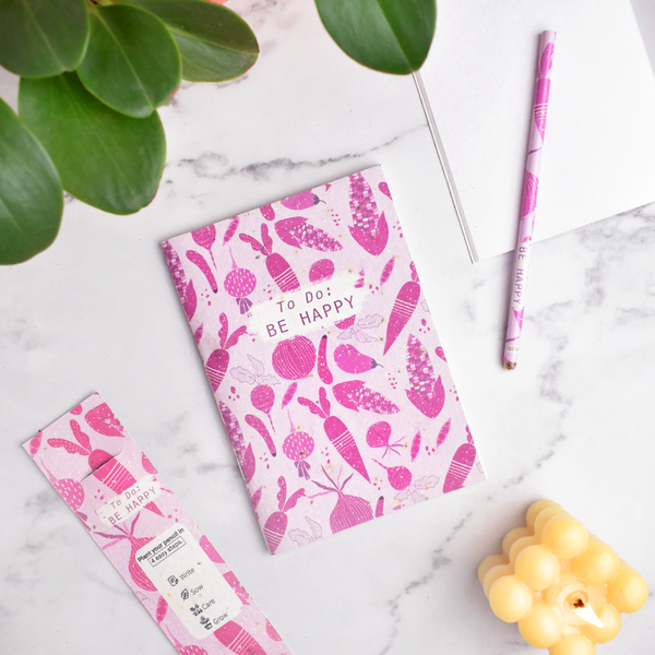 Plantable Notebook & Pencil Set in Pink Multi