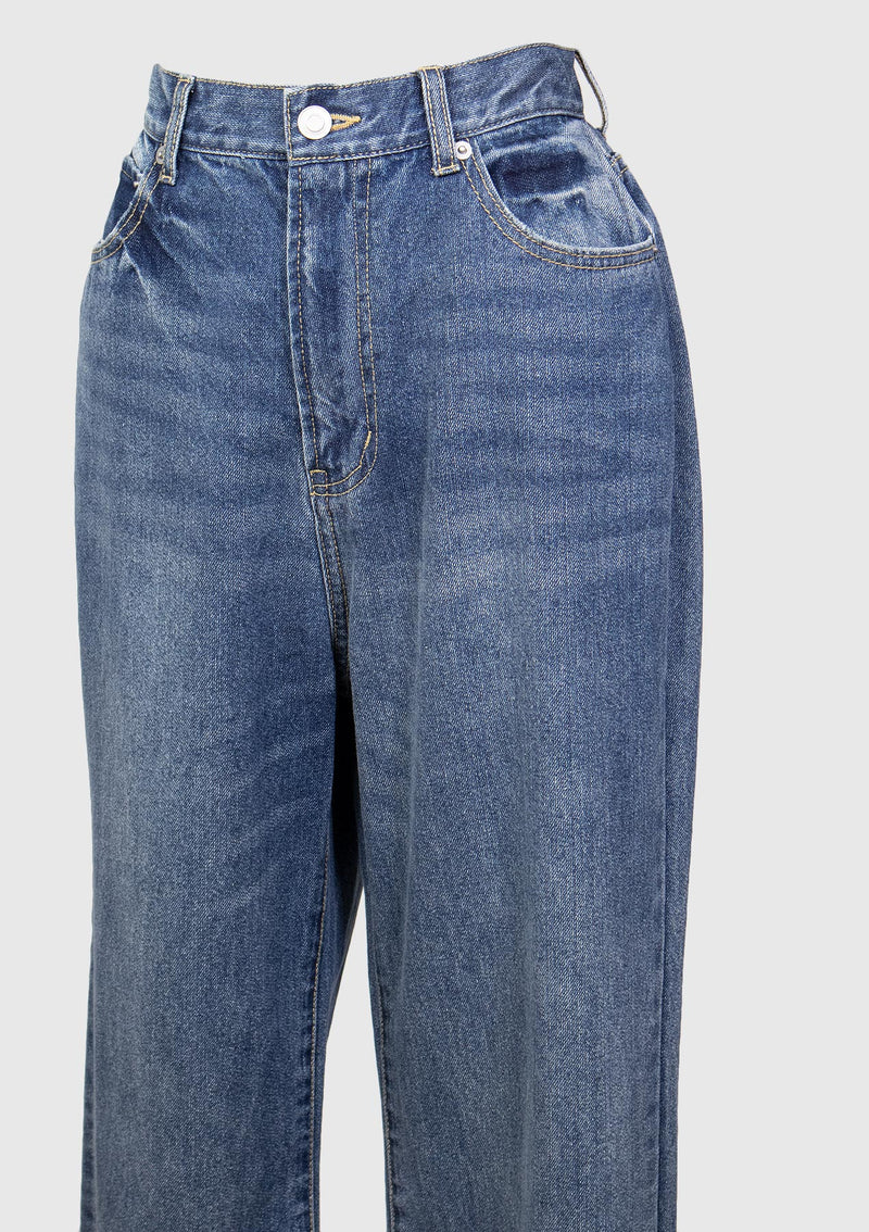 Raw Hem Straight-Leg Jeans in Denim Blue