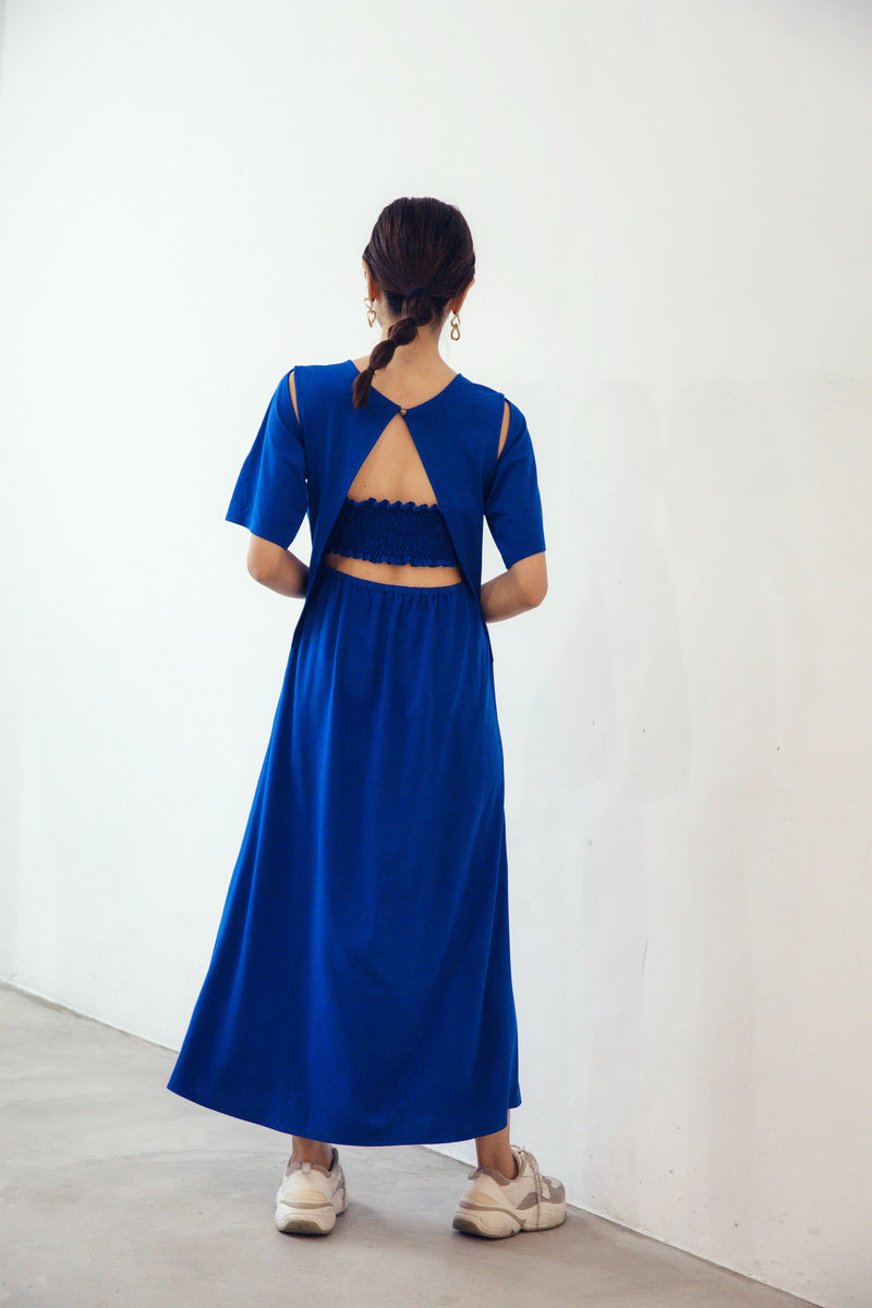 Removable Sleeve Backopen Dress in Blue