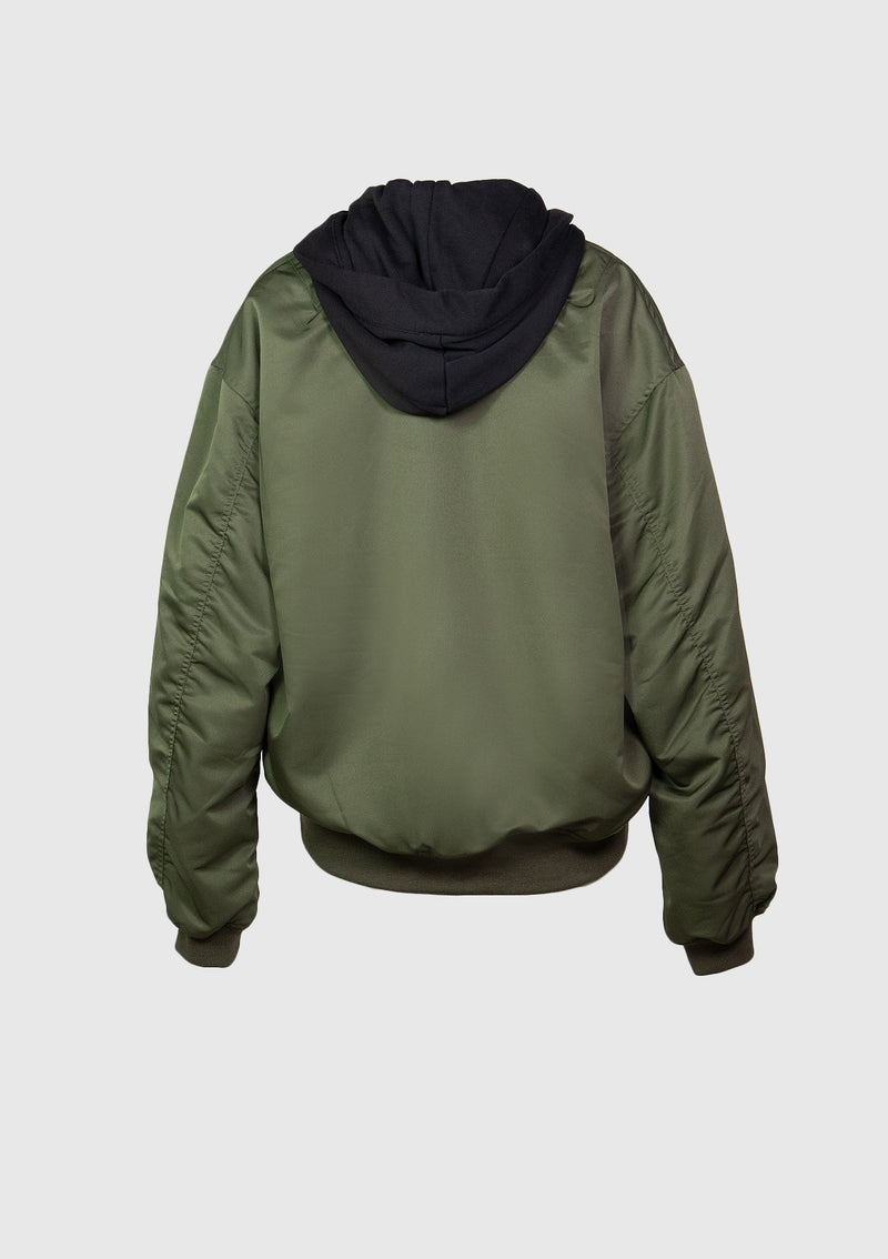 Slouchy Hoodie with Flap Pockets in Khaki Green