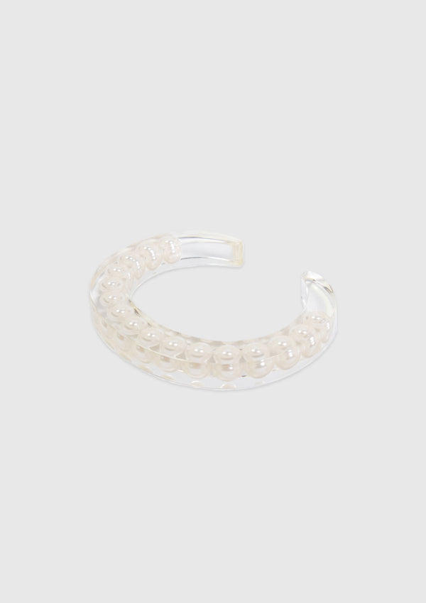 Resin Bangle with Faux Pearl Inset in White