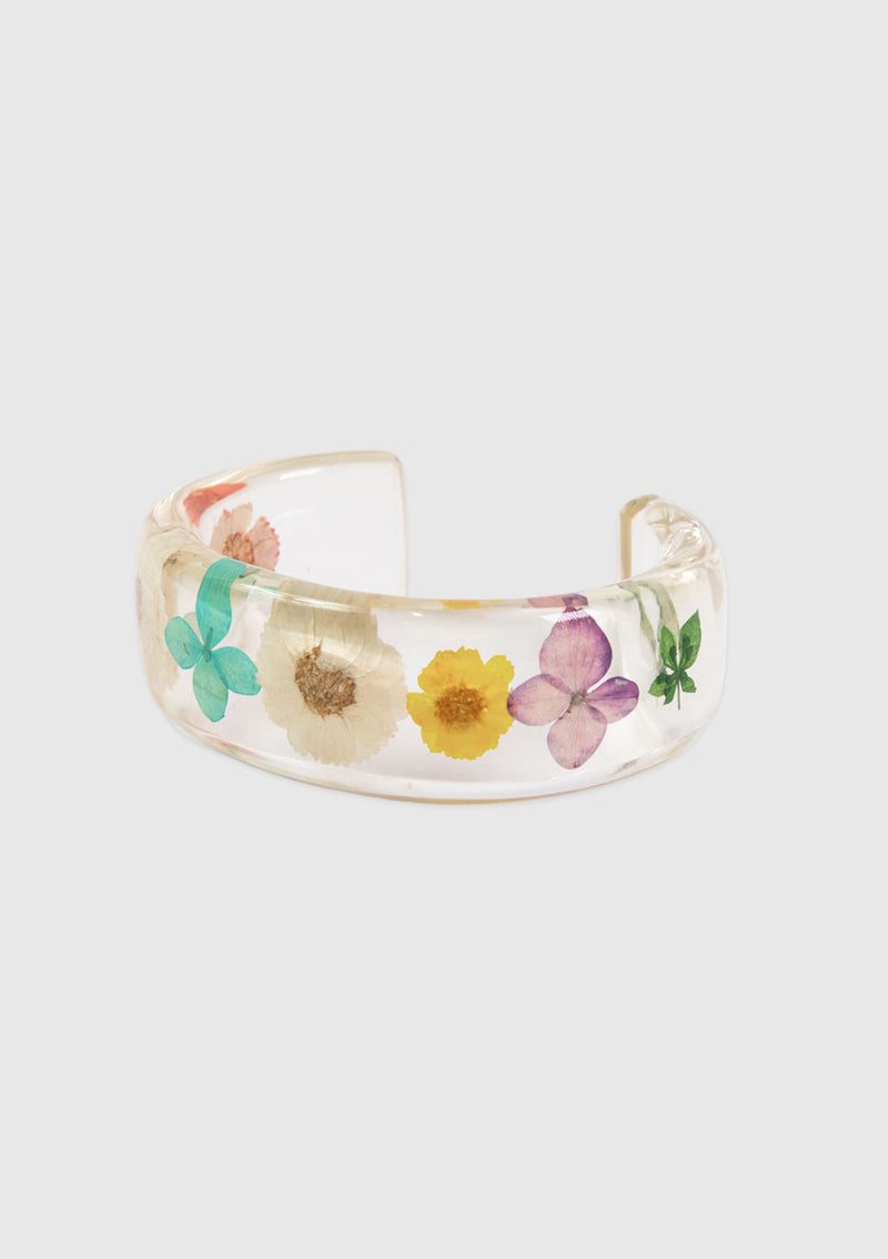 Resin Bangle with Preserved Floral Inset in Multi
