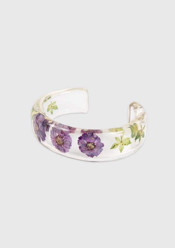 Resin Bangle with Preserved Floral Inset in Purple