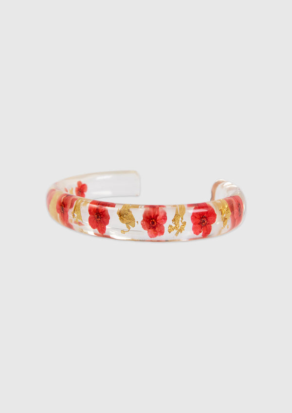 Resin Bangle with Preserved Floral Inset in Red
