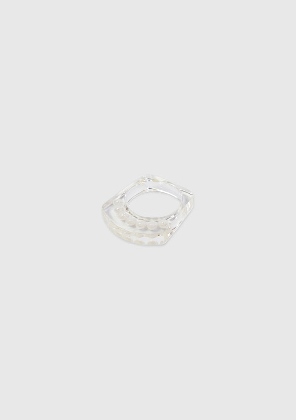 Resin Ring with Mini Faux Pearl Inset in White