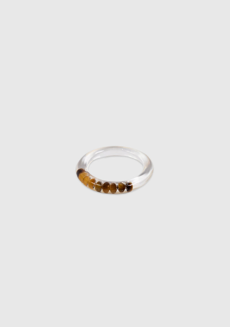Resin Ring with Semi-Precious Stone Inset in Brown