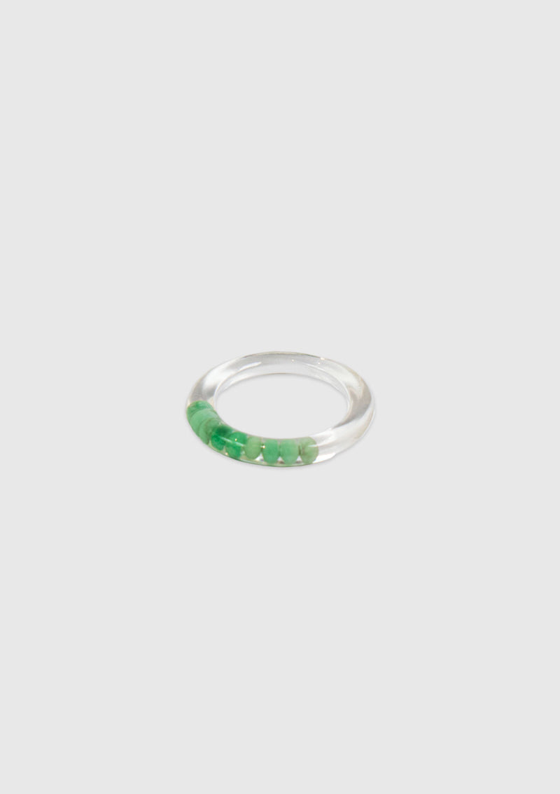 Resin Ring with Semi-Precious Stone Inset in Green
