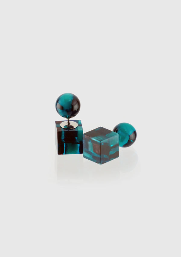Ball x Cube Reversible Earrings in Marine Blue