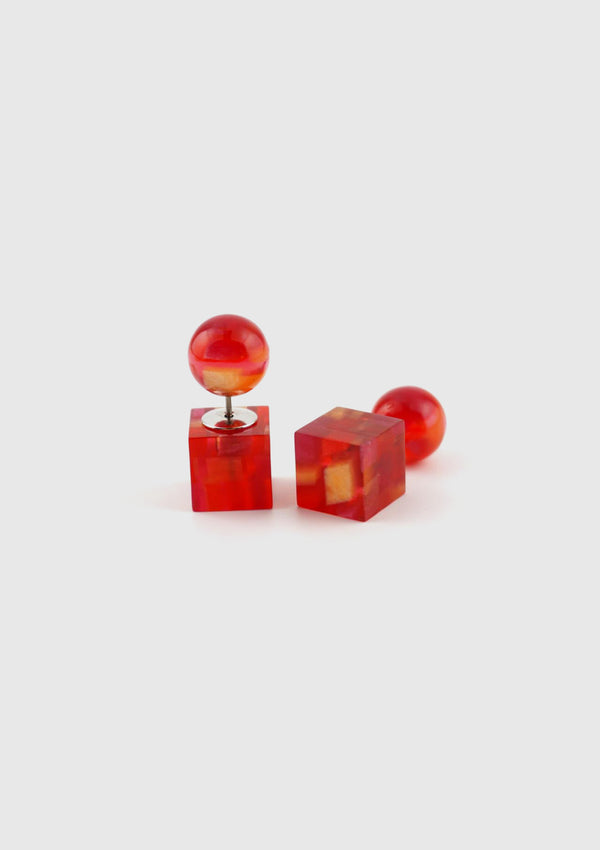 Ball x Cube Reversible Earrings in Boston Red